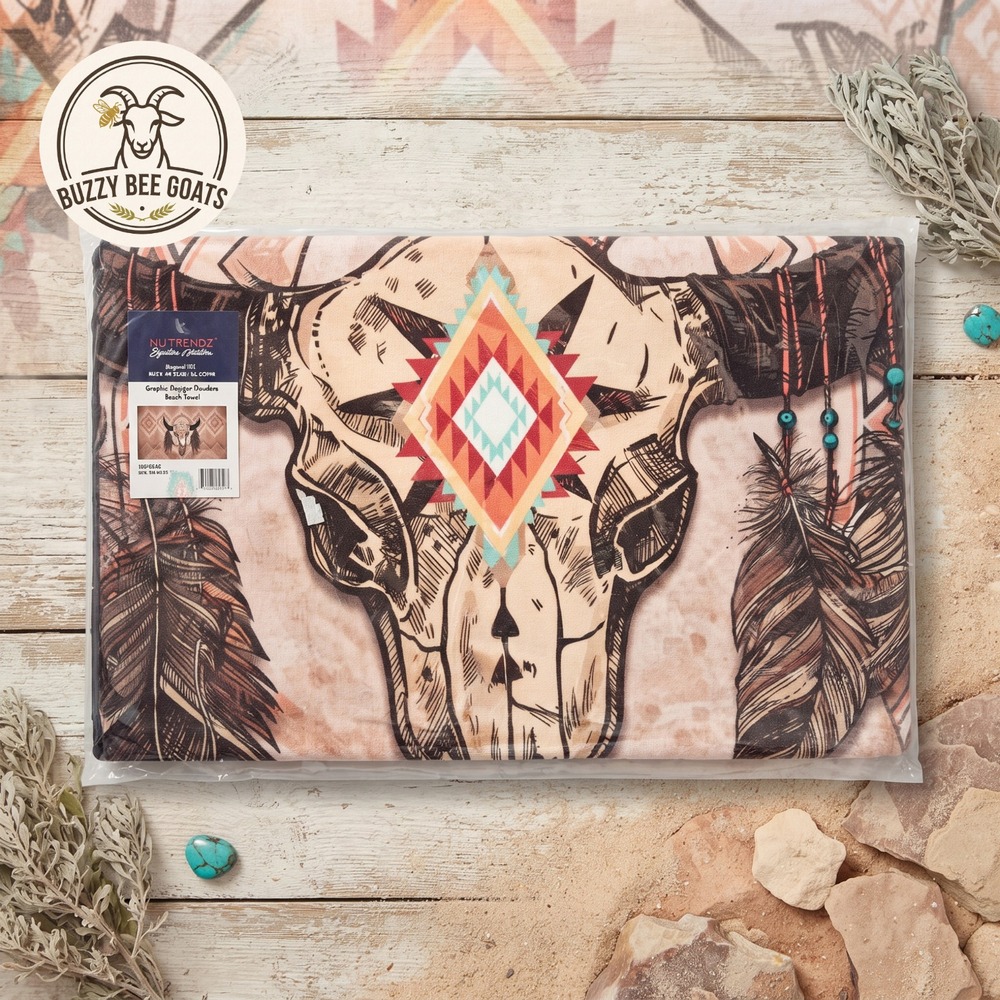 Nutrend Signature Collection Oversize Southwestern Bull Skull Beach Towel - 34x6